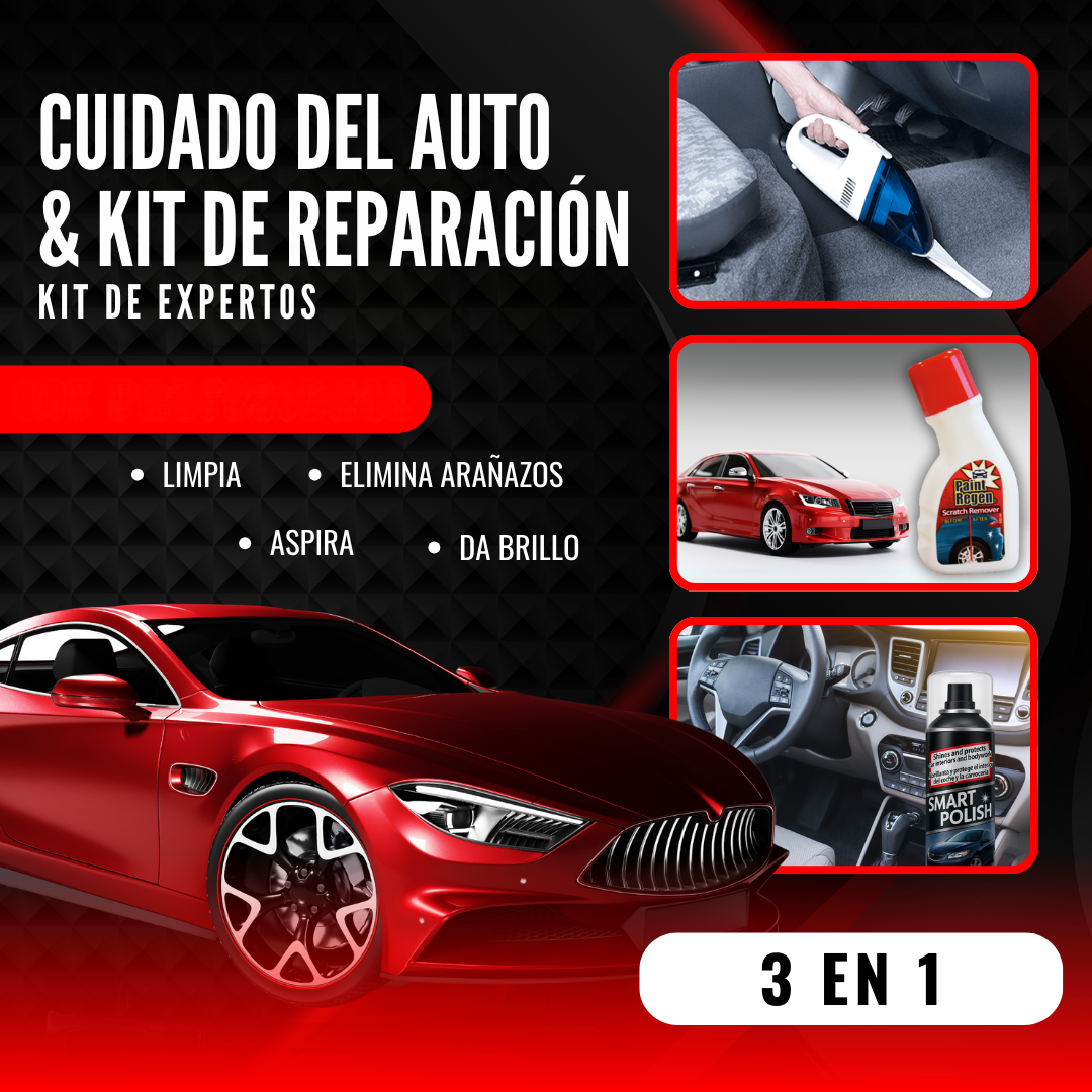 Kit 3 en 1 para coche: elimina arañazos, da brillo y aspira tu coche como un profesional