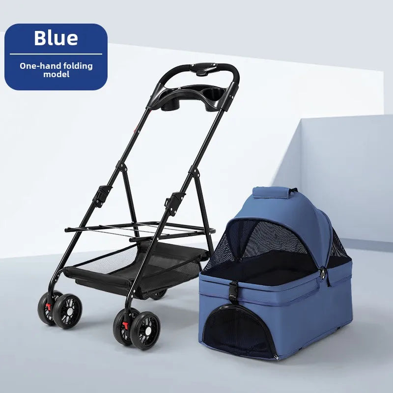 🐾 Carrito 3 en 1 para Perros y Gatos – Plegable, Transportín Desmontable y Seguro (hasta 13 kg)