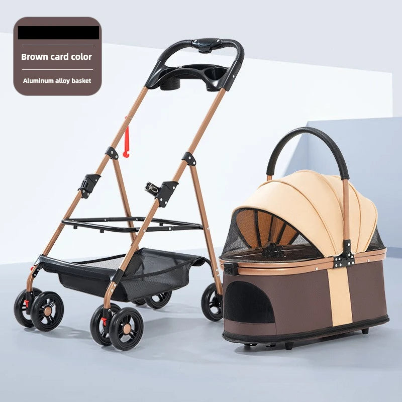 🐾 Carrito 3 en 1 para Perros y Gatos – Plegable, Transportín Desmontable y Seguro (hasta 13 kg)