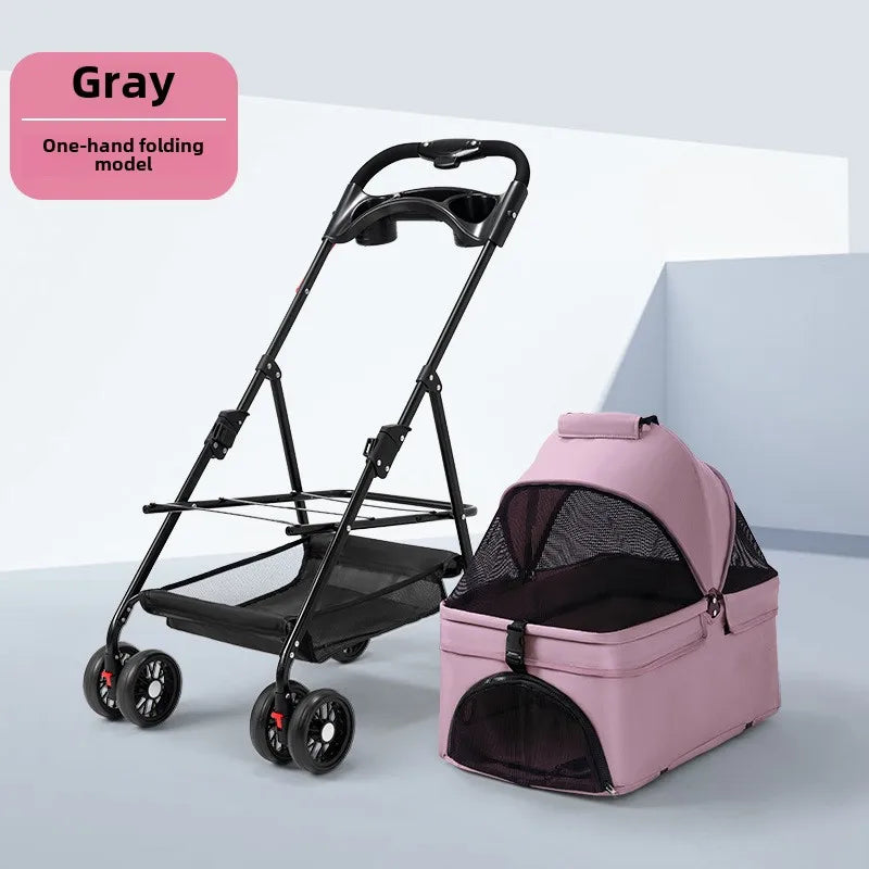 🐾 Carrito 3 en 1 para Perros y Gatos – Plegable, Transportín Desmontable y Seguro (hasta 13 kg)