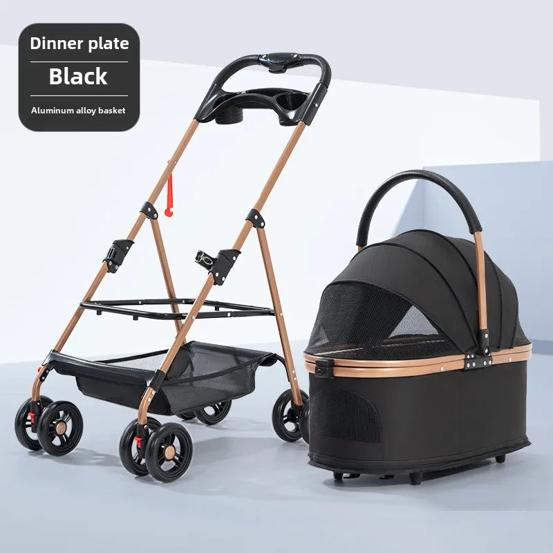 🐾 Carrito 3 en 1 para Perros y Gatos – Plegable, Transportín Desmontable y Seguro (hasta 13 kg)