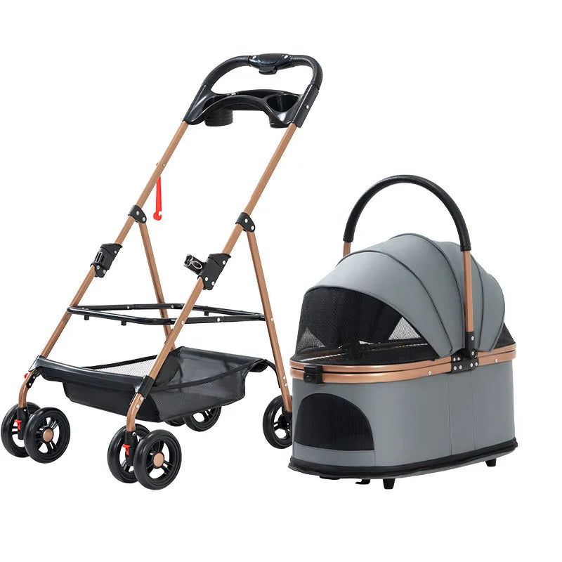 🐾 Carrito 3 en 1 para Perros y Gatos – Plegable, Transportín Desmontable y Seguro (hasta 13 kg)