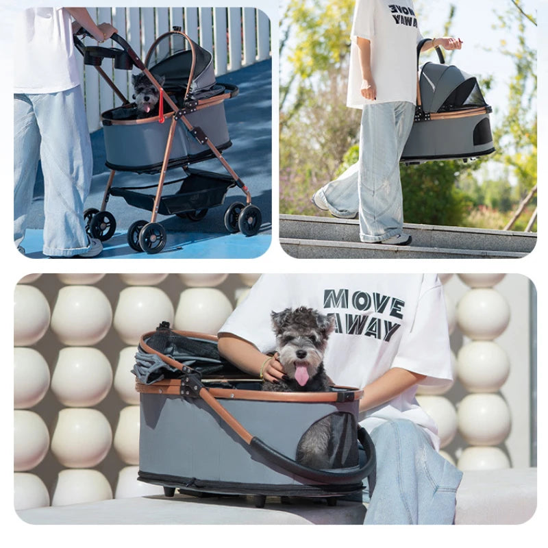 🐾 Carrito 3 en 1 para Perros y Gatos – Plegable, Transportín Desmontable y Seguro (hasta 13 kg)