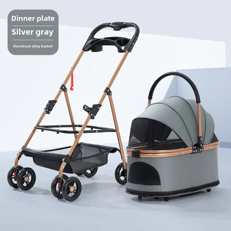 🐾 Carrito 3 en 1 para Perros y Gatos – Plegable, Transportín Desmontable y Seguro (hasta 13 kg)