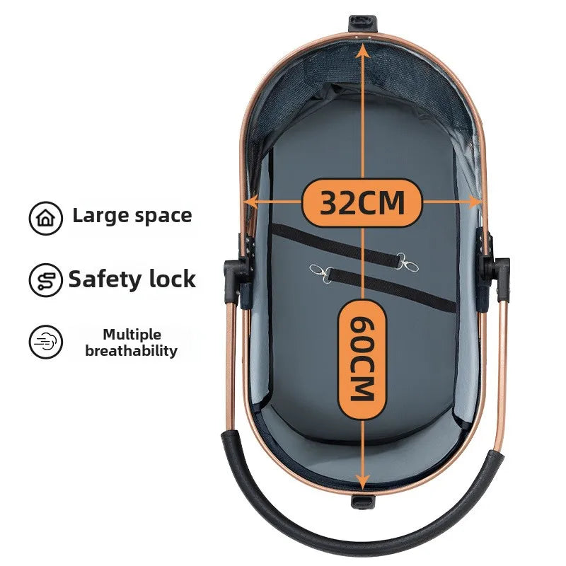 🐾 Carrito 3 en 1 para Perros y Gatos – Plegable, Transportín Desmontable y Seguro (hasta 13 kg)